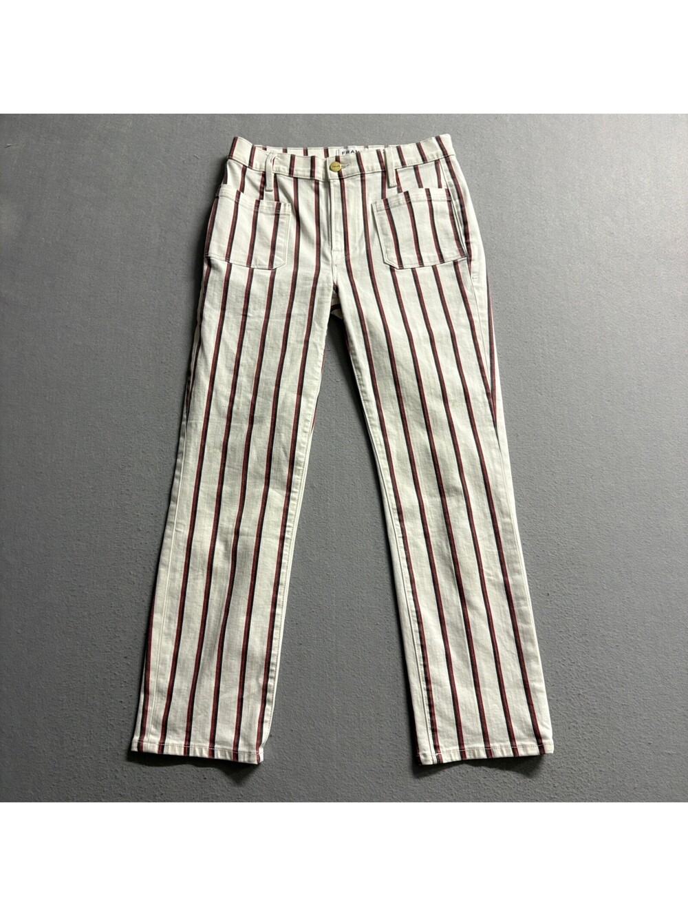 Frame Denim Le Bardot Straight Jeans Womens 27 White Red Black Classic Stripe